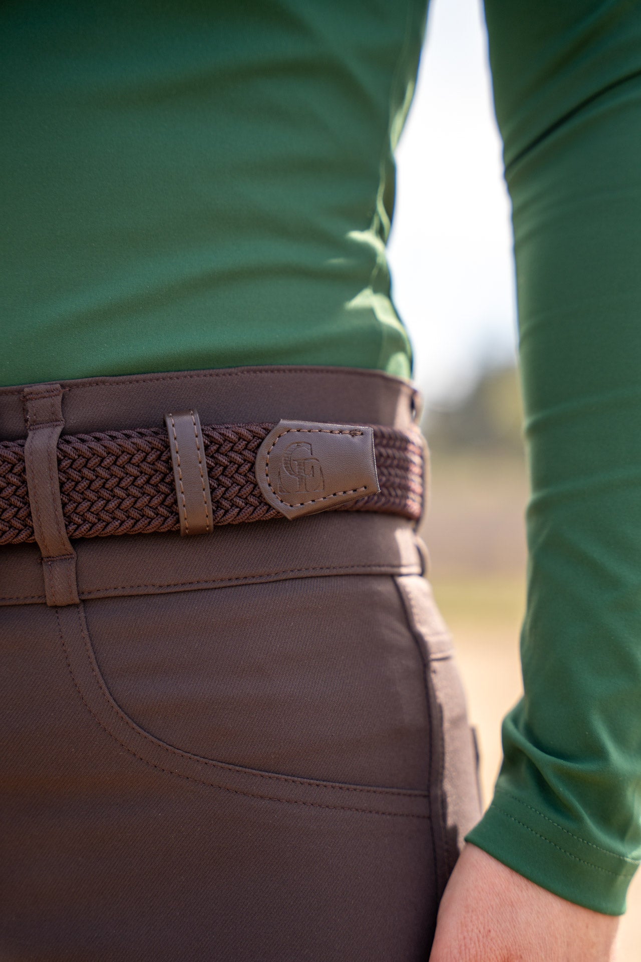 chefauve riem stretch logo detail bruin goud